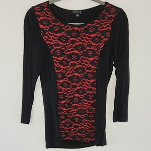Venus Black & Red Lace Front Top